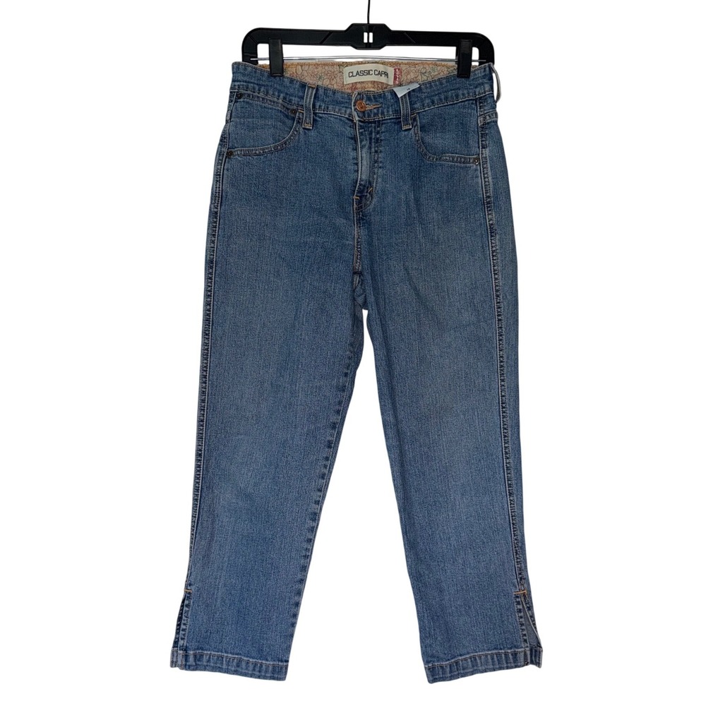 Levis Classic Capri Jeans Womens 10 Medium Wash Blue Cropped Side Slit